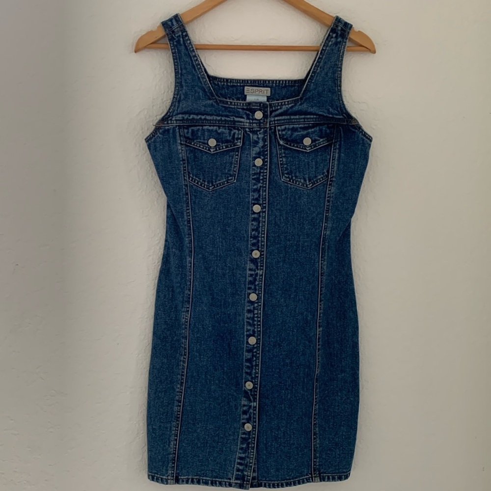 Espirit Sz 7/8 Denim Jean Dress 90s style Button up